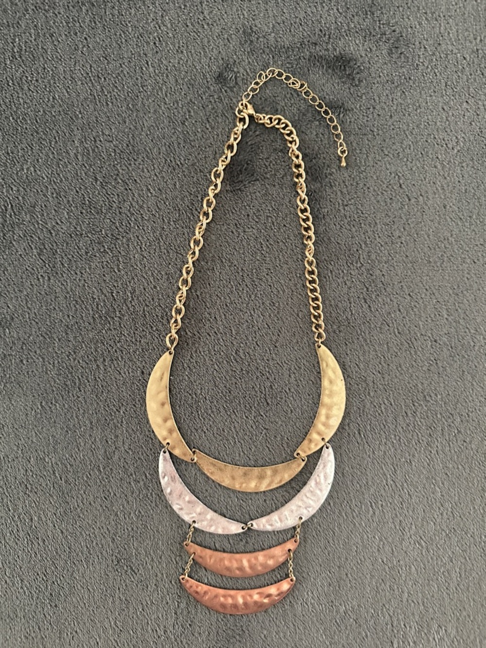 Tri-Tone Hammered Crescent Layered Necklace - Gold, Silver & Rose Gold